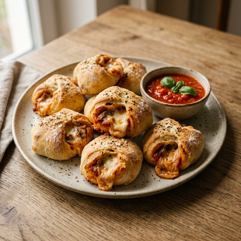 Gefüllte Pizzabrötchen mit Tomaten, Mozzarella