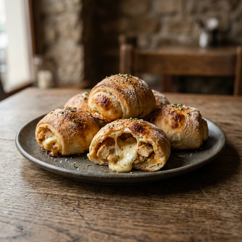 Gefüllte Pizzabrötchen mit Hähnchenfilet und Käse