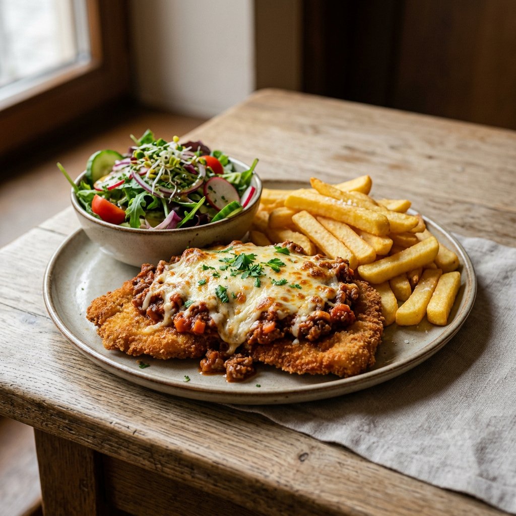 Schnitzel Bolognese (mit Käse überbacken)