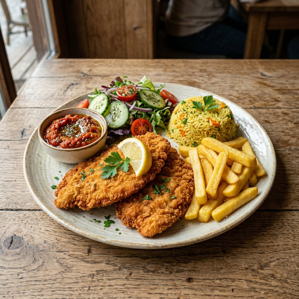 Hähnchenschnitzel-Teller