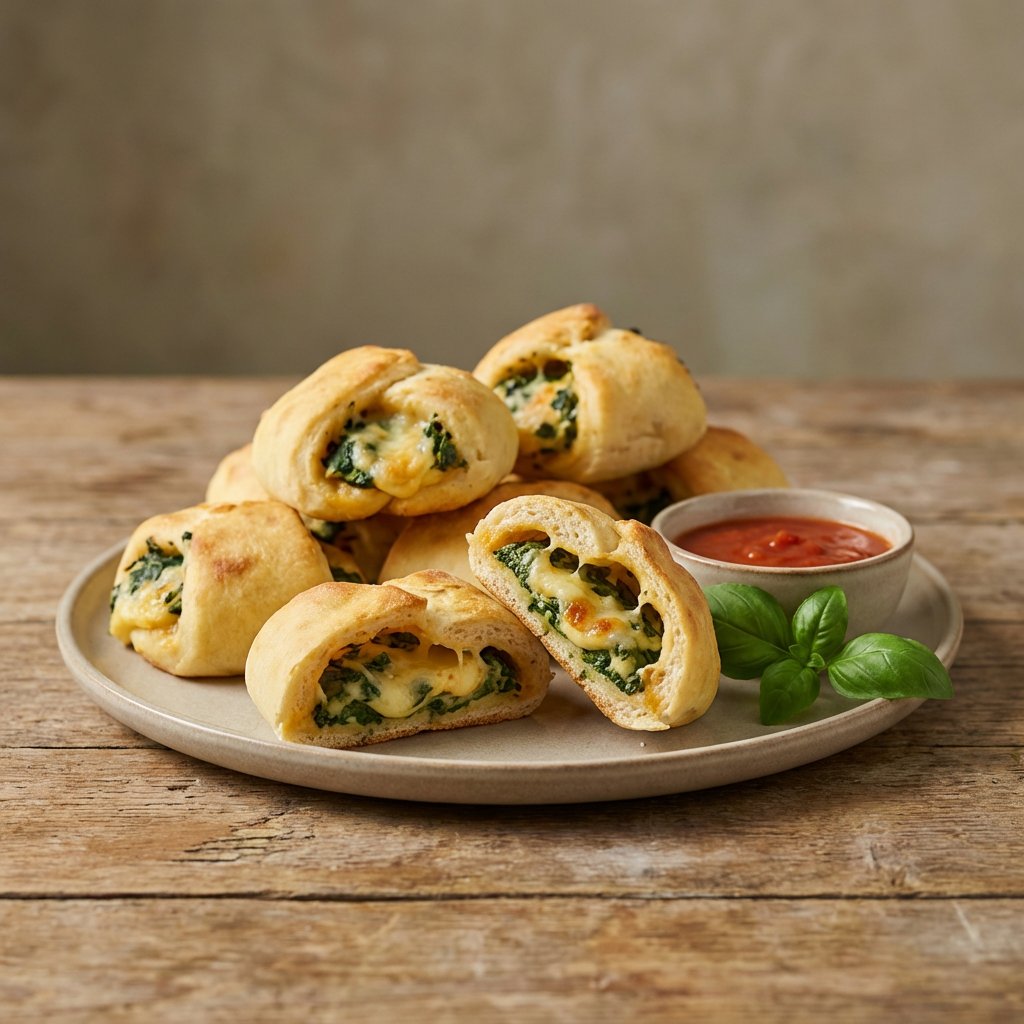 Gefüllte Pizzabrötchen mit Spinat und Käse