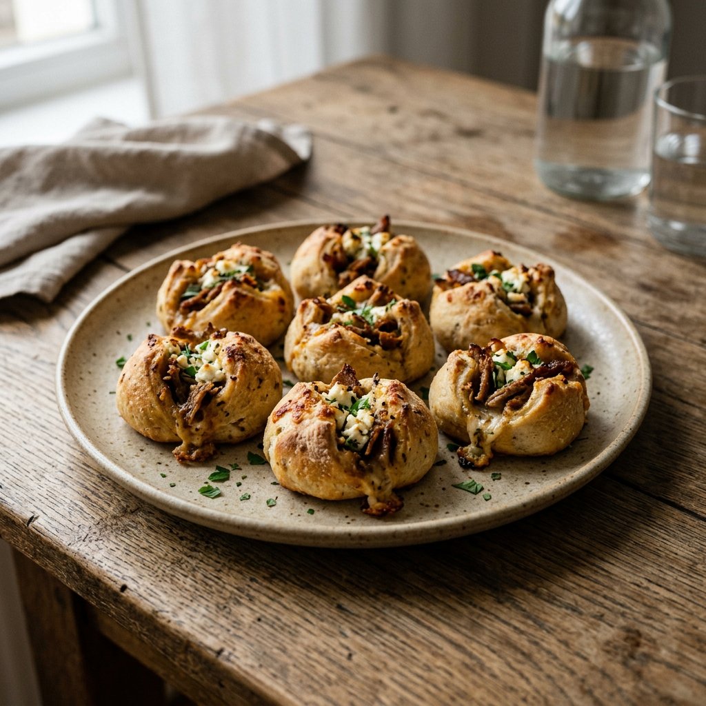 Pizzabrötchen mit Dönerfleisch, Schafskäse