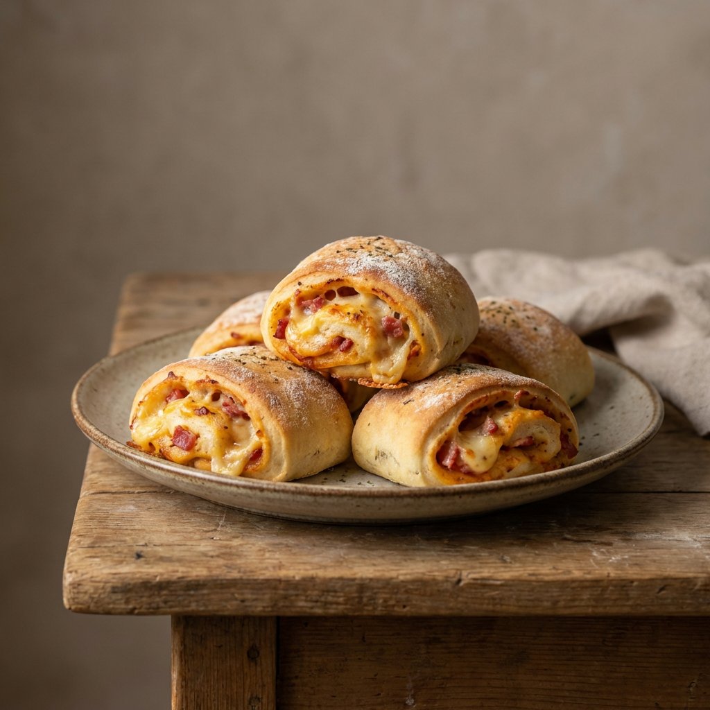 Gefüllte Pizzabrötchen mit Salami und Käse