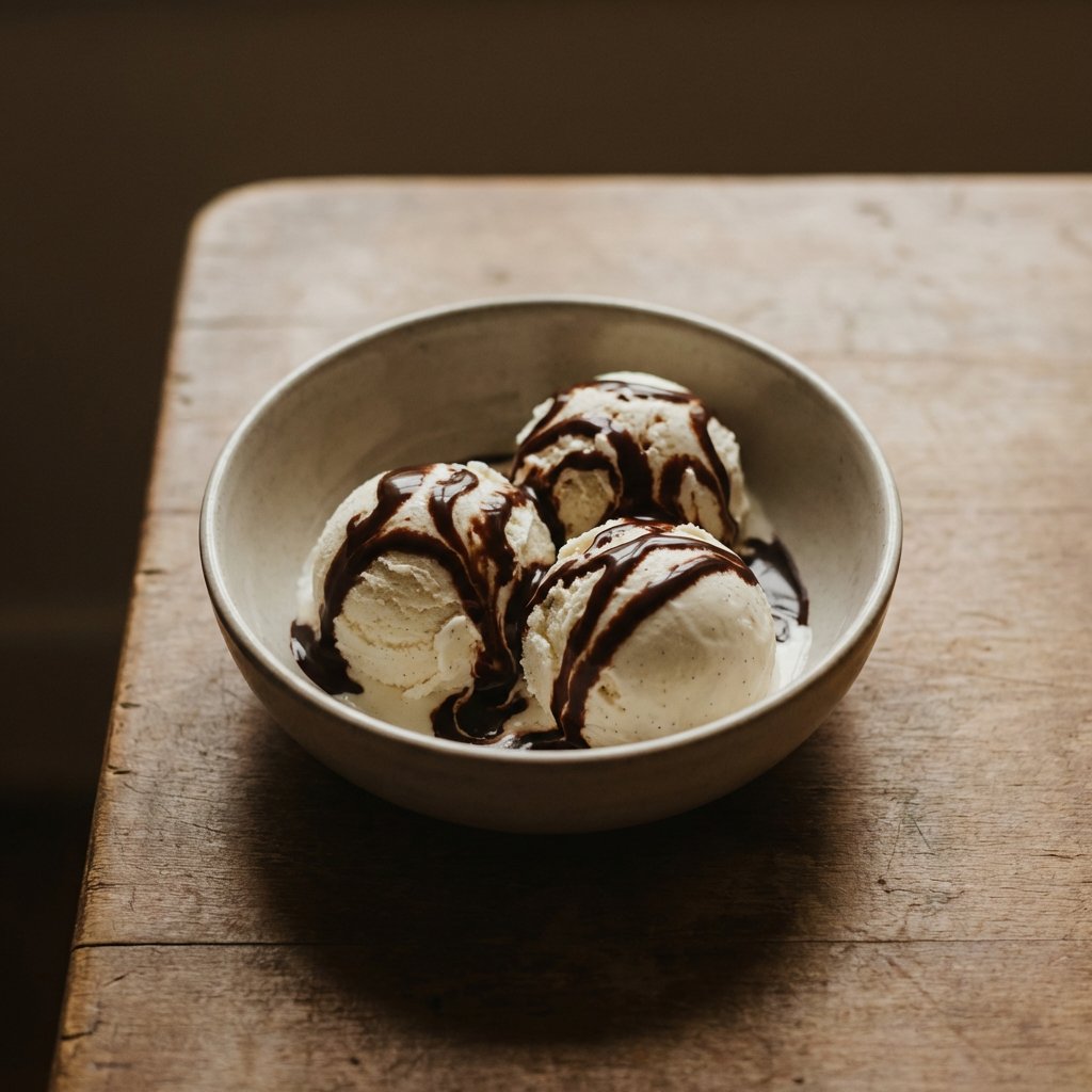Vanilleeis mit Schokoladensauce