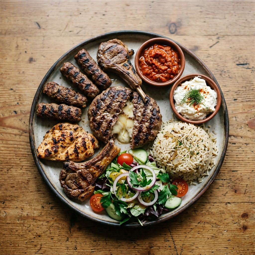 Grillteller Korabi-Gefüllte Plescavica mit Käse