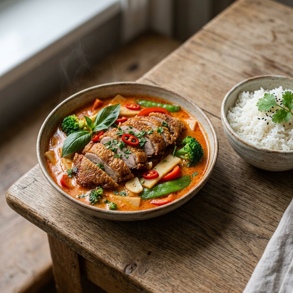 Rotes Kokoscurry mit knuspriger Ente (Ped)