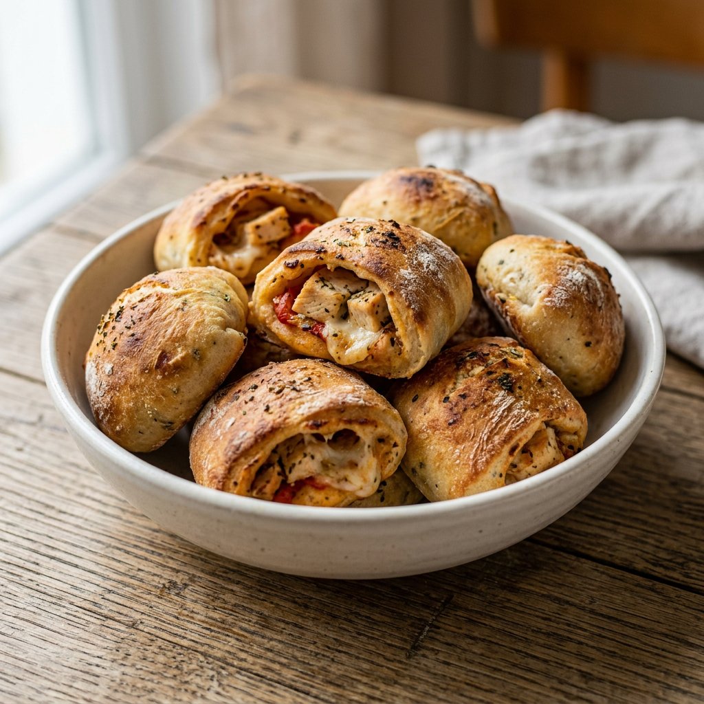 Gefüllte Pizzabrötchen mit Hähnchenbrust