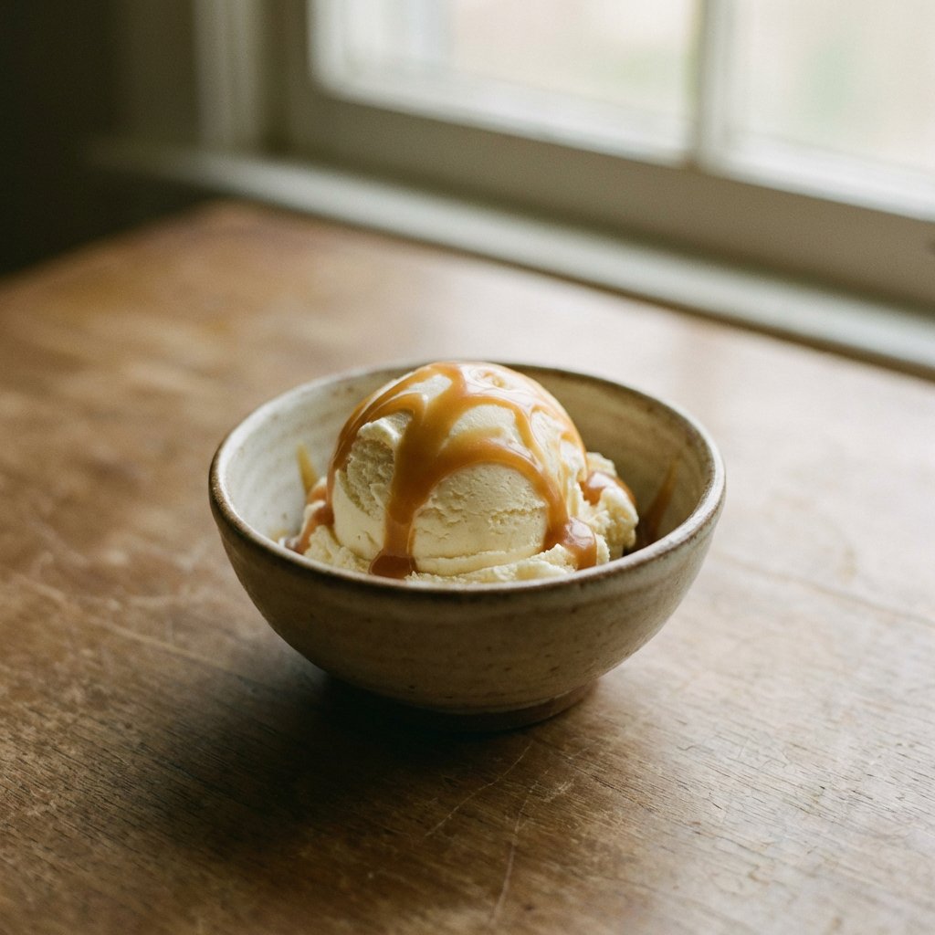 Vanilleeis mit Karamellsauce