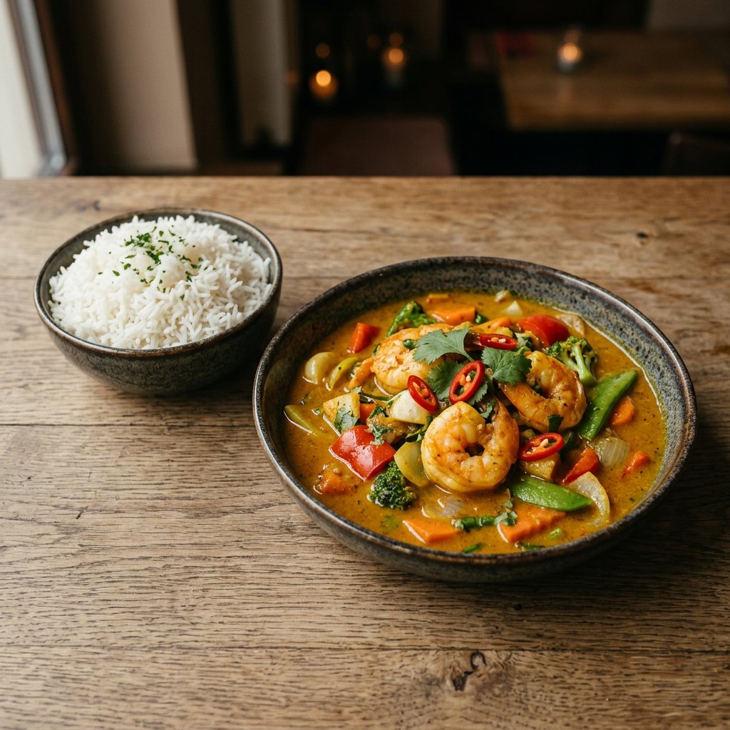 Garnelen in Currysoße