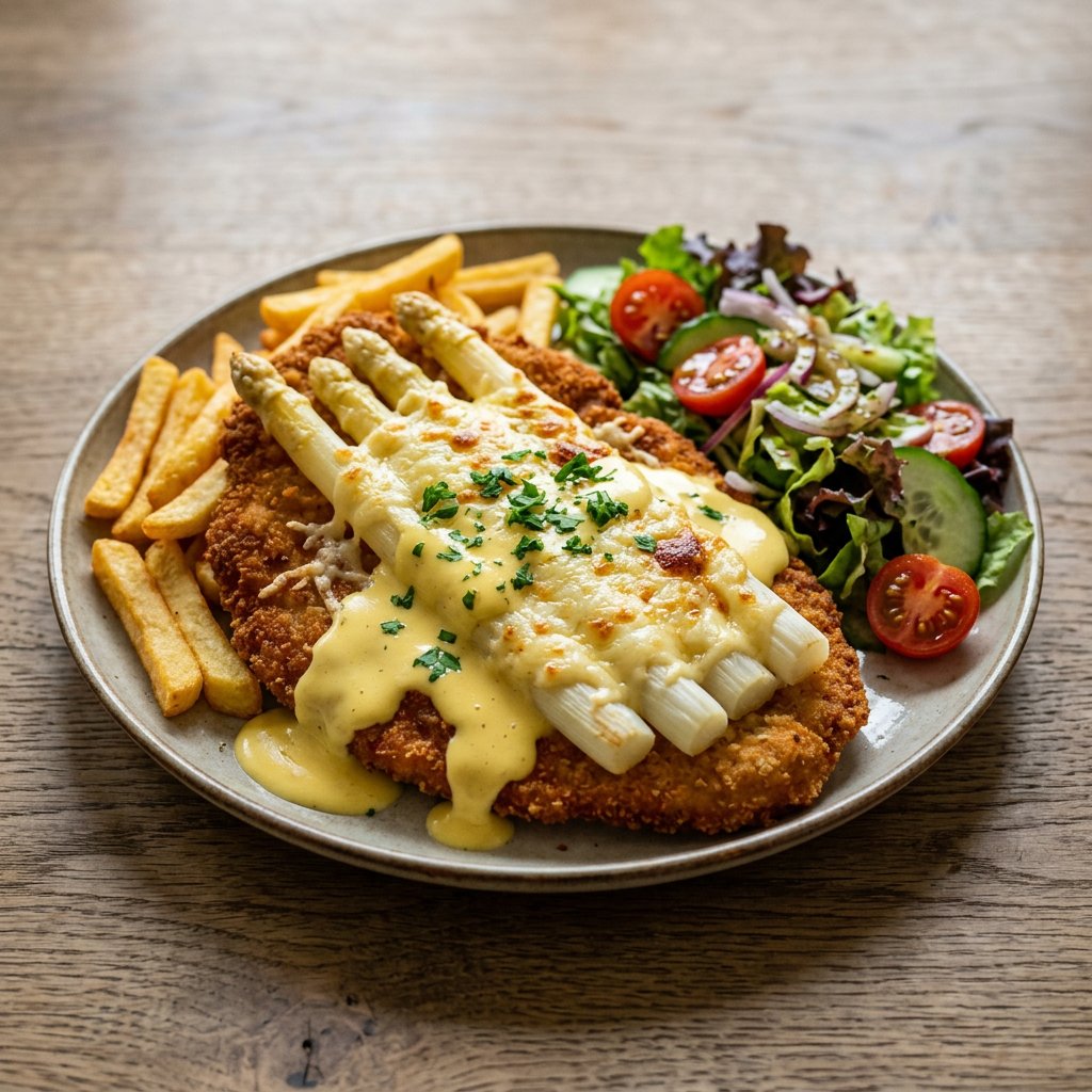 Spargelschnitzel (mit Käse überbacken)